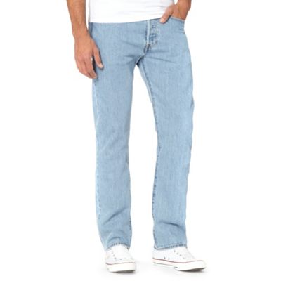 501 broken in light blue straight leg jeans